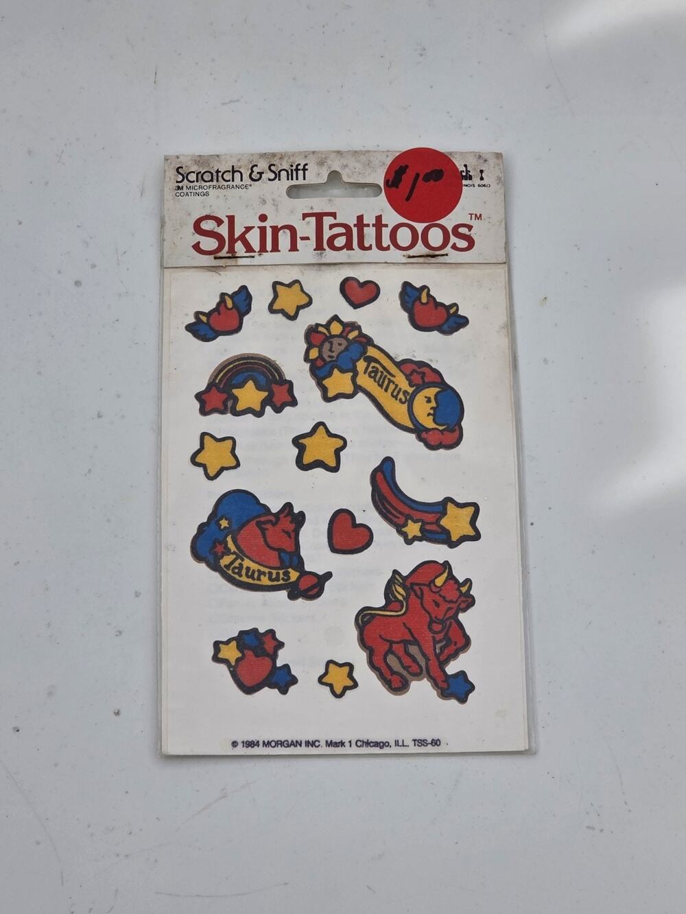 Vintage Mark 1 Skin Tattoos Scratch & Sniff Stickers Taurus 1984 Sealed New